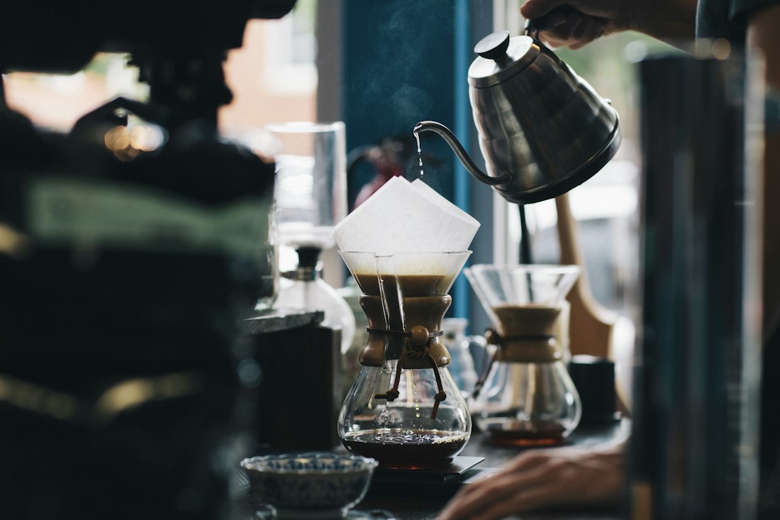 Pour-over coffee being brewed
